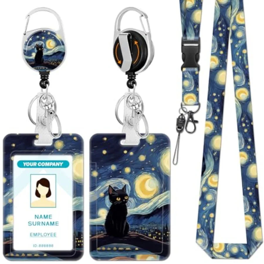 Lanyards for Id Badges, Starry Night Badge Holder with Retractable Reel Clip, Work Name Tags Keychain Lanyard with ID Holder, I
Lanyards for Id Badges, Starry Night Badge Holder with Retractable Reel Clip, Work Name Tags Keychain Lanyard with ID Holder, I