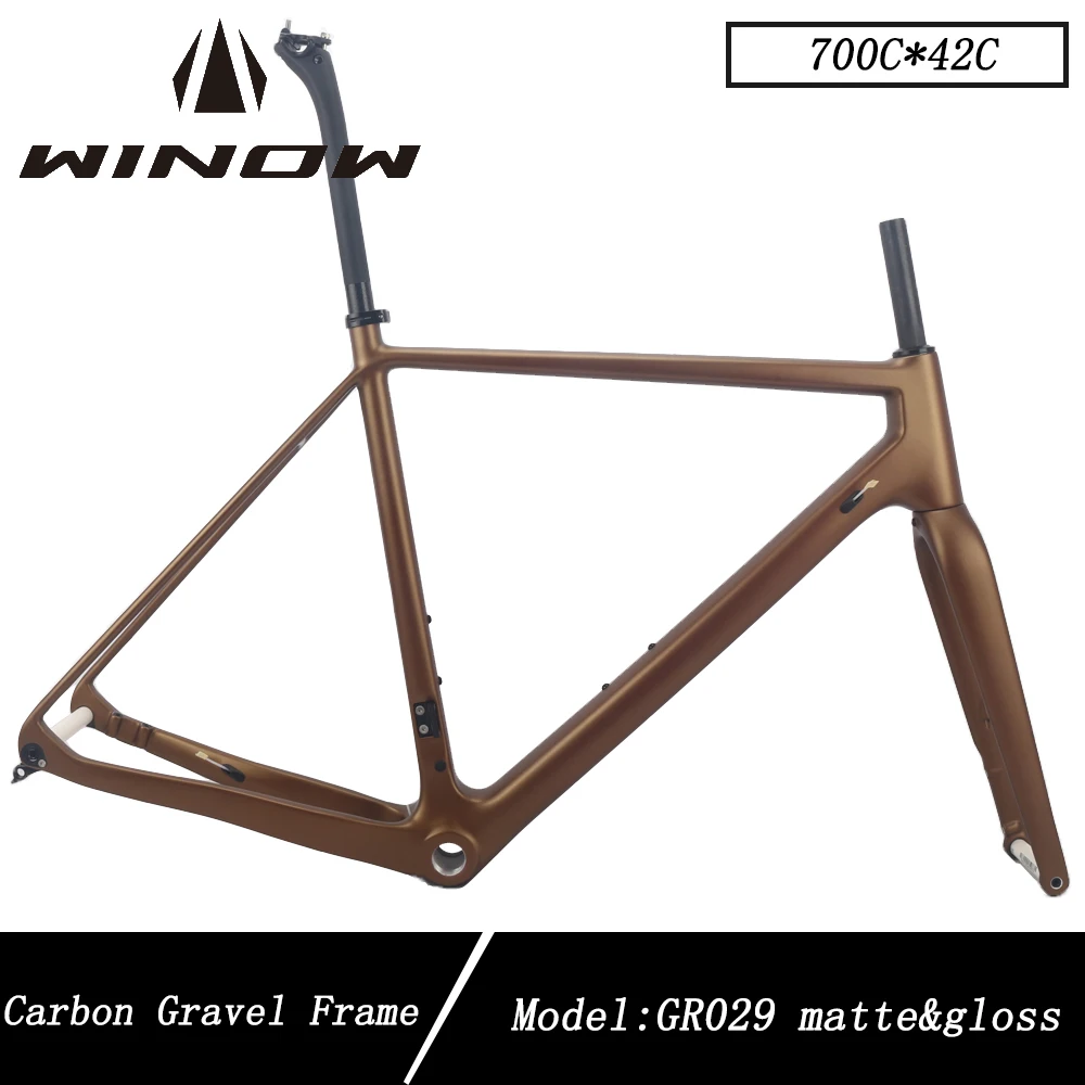 Углеродная гравийная рама Winow 700C * 42C, дисковый тормоз BSA68, темно-Золотая Модель GR029, грабель из углеродного волокна, велосипедные фоторамки
Углеродная гравийная рама Winow 700C * 42C, дисковый тормоз BSA68, темно-Золотая Модель GR029, грабель из углеродного волокна, велосипедные фоторамки