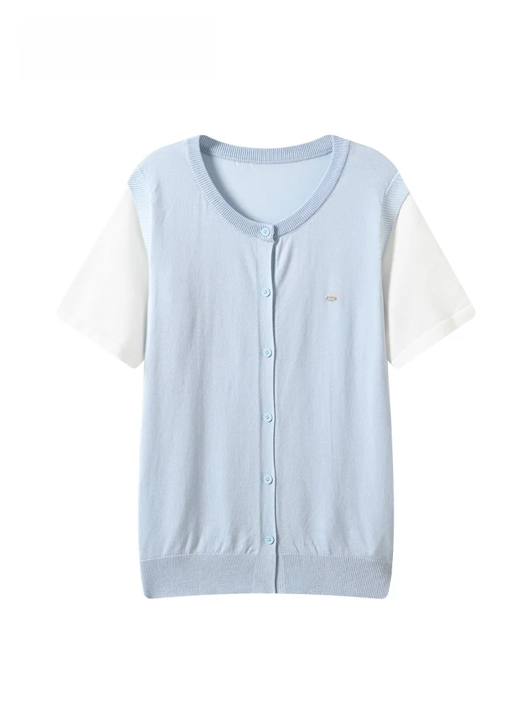 Fashionable Splice Short Sleeve T-Shirt Women's plus Size Summer New Style Korean Style Loose Fit round Neck Single Button Cl...
Fashionable Splice Short Sleeve T-Shirt Women's plus Size Summer New Style Korean Style Loose Fit round Neck Single Button Cl...