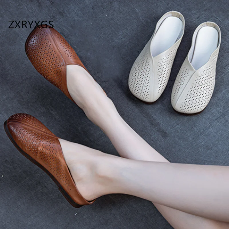 ZXRYXGS Summer Premium Soft Hollow Genuine Leather Slippers Breathable Soft Sole Flat Slippers Women's Outerwear Slippers 2026
ZXRYXGS Summer Premium Soft Hollow Genuine Leather Slippers Breathable Soft Sole Flat Slippers Women's Outerwear Slippers 2026