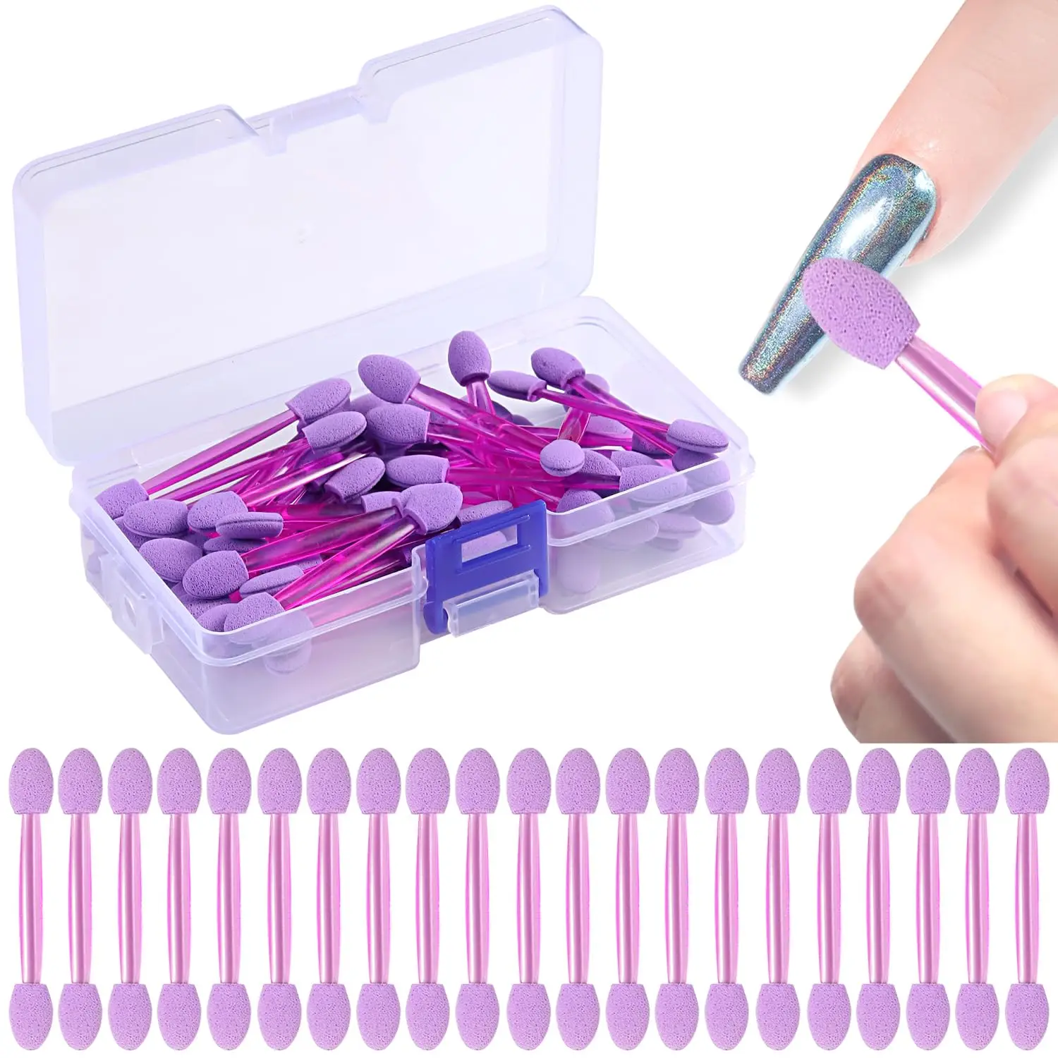 50pcs Dual-Sided Sponge Applicator for Chrome Nail Powder, Eyeshadow & Makeup, Disposable Nail Brushes with Box, Nail Salon
50pcs Dual-Sided Sponge Applicator for Chrome Nail Powder, Eyeshadow & Makeup, Disposable Nail Brushes with Box, Nail Salon