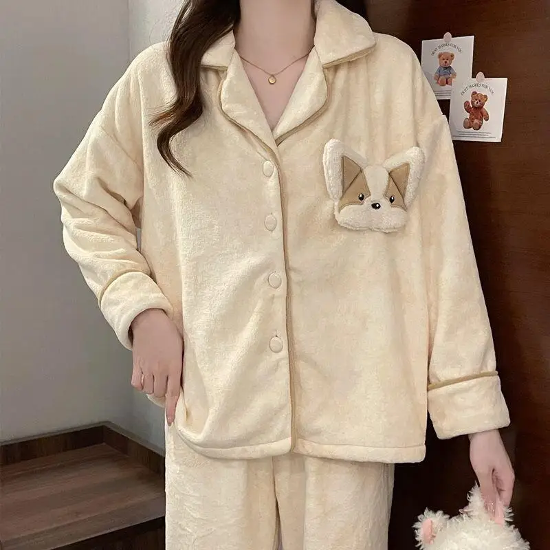 Women's Autumn Winter Coral Velvet Pajamas for Girls Cartoon Cardigan Soft Girl Thick Warm Flannel Korean Home Furnishing Set
Women's Autumn Winter Coral Velvet Pajamas for Girls Cartoon Cardigan Soft Girl Thick Warm Flannel Korean Home Furnishing Set