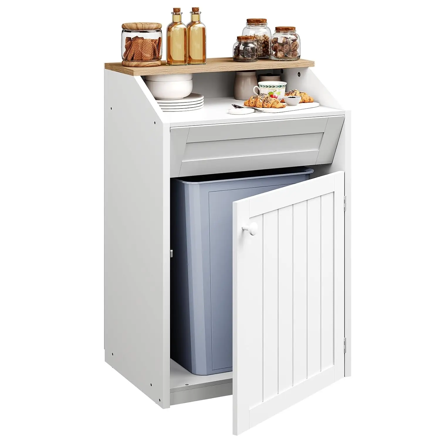 13 Gallon Freestanding Trash Cabinet with Flip Door, Wooden Hidden Garbage Can for Kitchen, Living Room, White
13 Gallon Freestanding Trash Cabinet with Flip Door, Wooden Hidden Garbage Can for Kitchen, Living Room, White