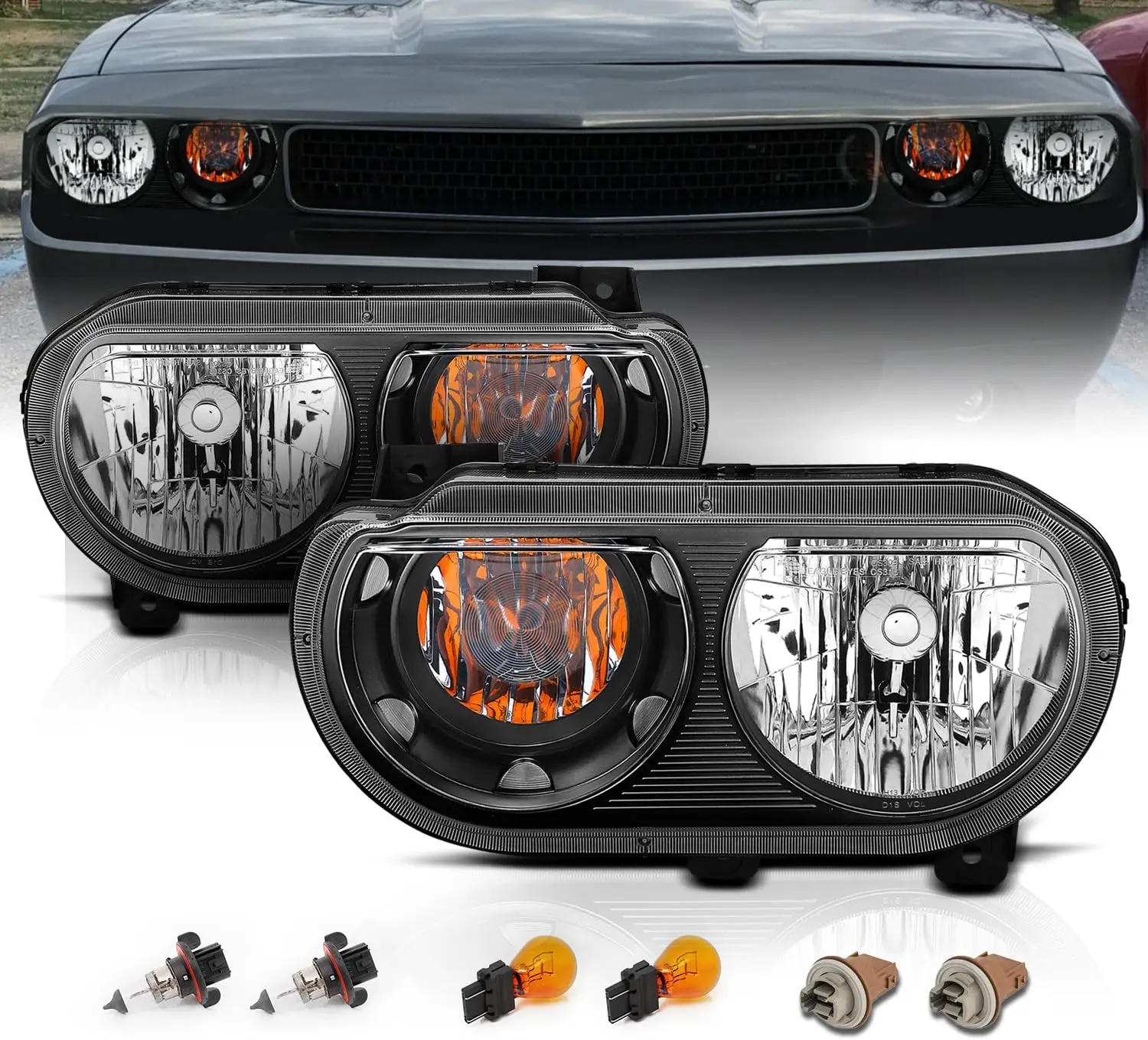 Черные сменные фары для Dodge Challenger 2009-2014 гг. (пара) высокая/низкая галогенная лампа в комплекте
Черные сменные фары для Dodge Challenger 2009-2014 гг. (пара) высокая/низкая галогенная лампа в комплекте