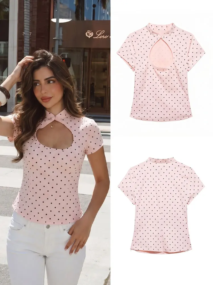 HH Spring Summer Fashion Women Polka Dot Pink Top Short Sleeve O Neck Shirts Hollow Slim Fit Women Casual T-Shirt
HH Spring Summer Fashion Women Polka Dot Pink Top Short Sleeve O Neck Shirts Hollow Slim Fit Women Casual T-Shirt