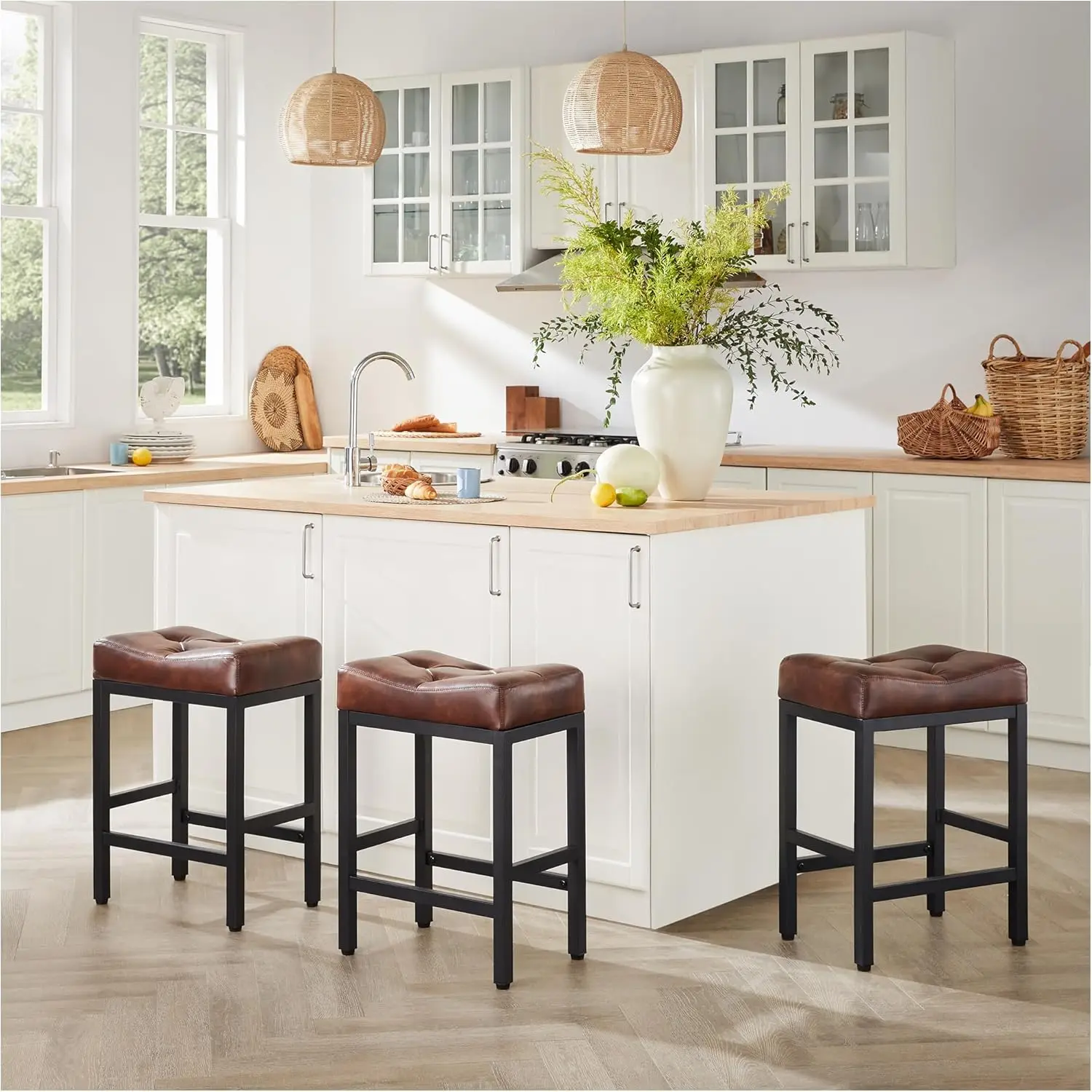 Kitchen Counter Height Bar Stools, 24 H Faux Pu Leather Backl Seat Barstool With Metal Legs For Kitchen Island, Set Of 3
Kitchen Counter Height Bar Stools, 24 H Faux Pu Leather Backl Seat Barstool With Metal Legs For Kitchen Island, Set Of 3