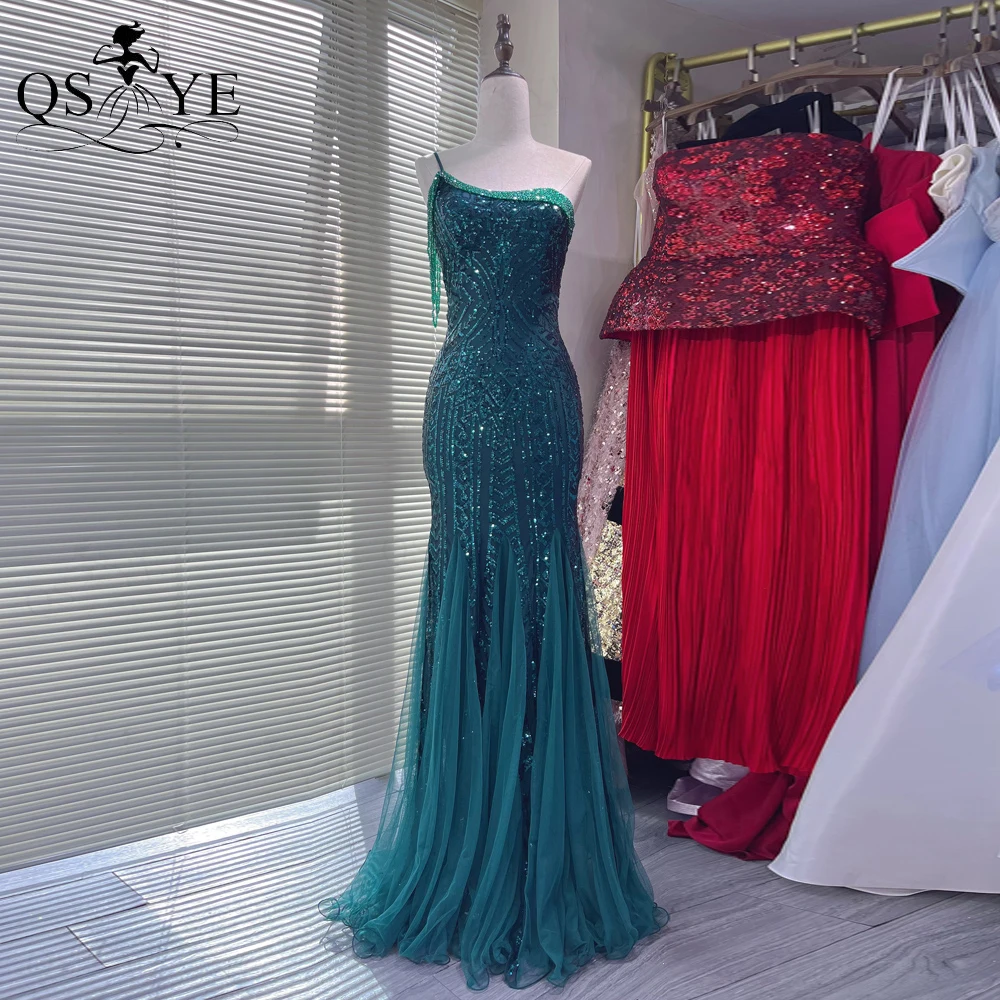 Crystal One Shoulder Emerald Prom Dress Mermaid Beaded Strings Floral Sequin Lace Evening Dress Tulle Bottom Green Formal Dress
Crystal One Shoulder Emerald Prom Dress Mermaid Beaded Strings Floral Sequin Lace Evening Dress Tulle Bottom Green Formal Dress