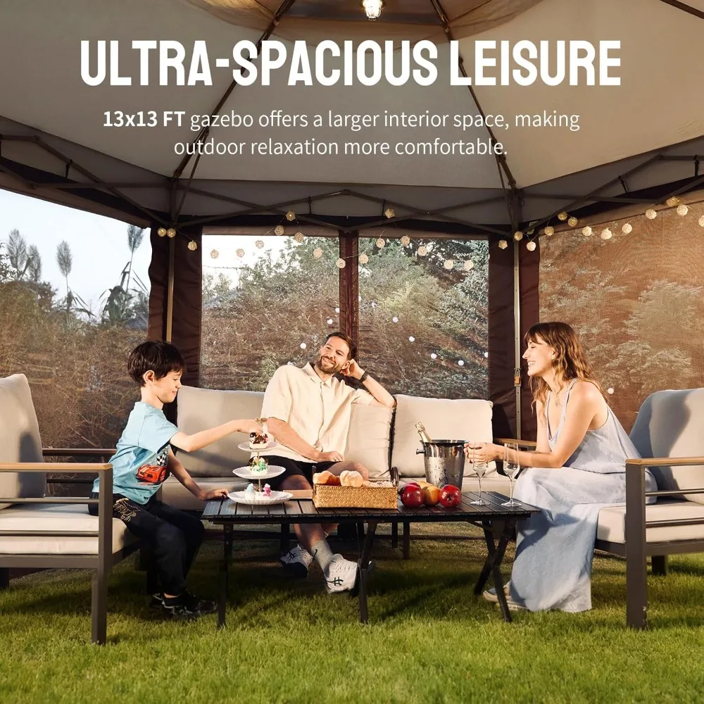 13x13 Pop Up Gazebo with Mosquito Nettings, Patented Center Lock 6-Sided Portable Gazebo, 300D Silver-Coated Fabric, Customized
13x13 Pop Up Gazebo with Mosquito Nettings, Patented Center Lock 6-Sided Portable Gazebo, 300D Silver-Coated Fabric, Customized