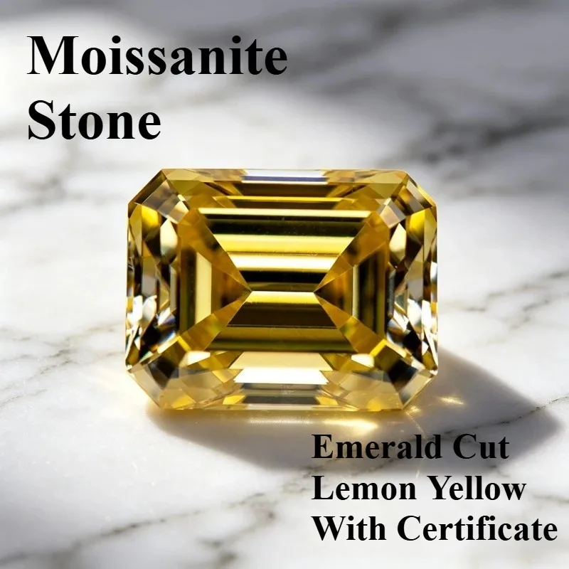 Moissanite Stone Emerald Cut Lemon Yellow Color Charms Gemstone for DIY Ring Necklace Earrings Main Materials with Certificate
Moissanite Stone Emerald Cut Lemon Yellow Color Charms Gemstone for DIY Ring Necklace Earrings Main Materials with Certificate