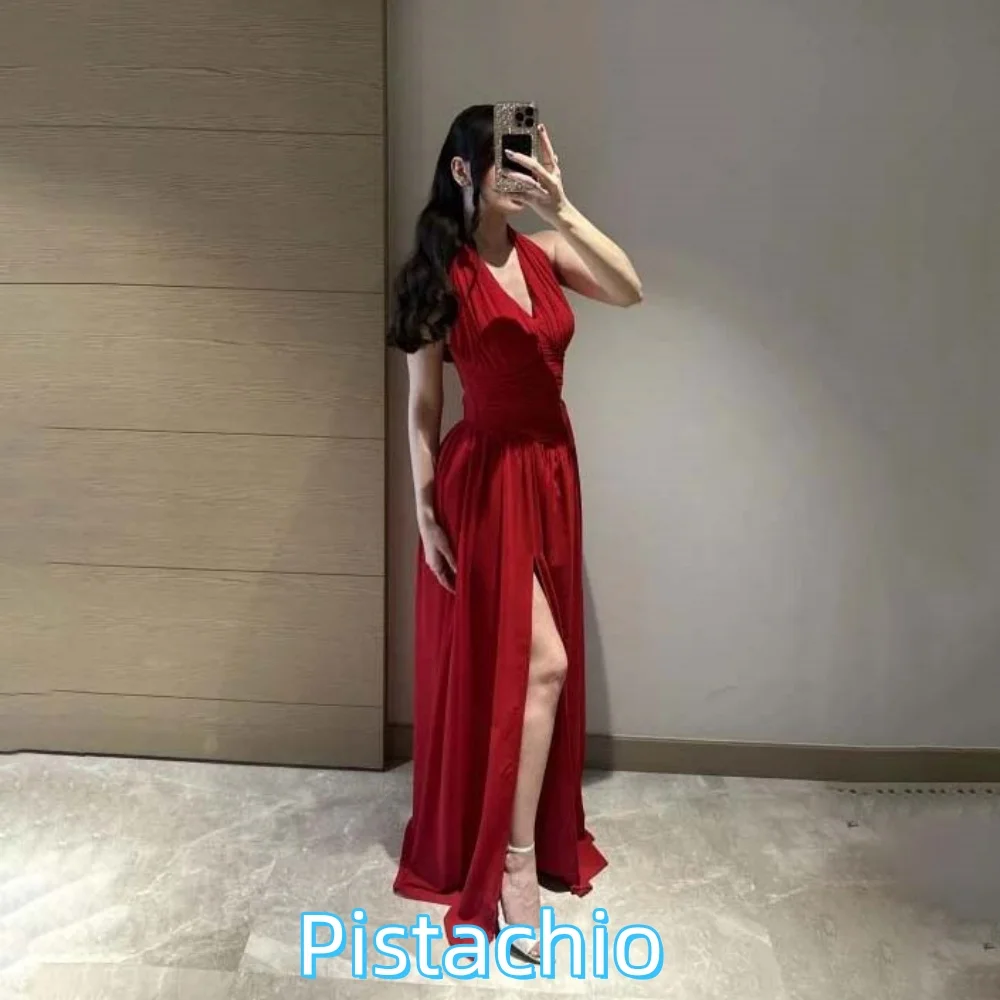 Customized Exquisite Women Prom Dress Halter Neck Charming High Split Mermaid Ruffles Party Dress Ruched Women Evening Gown
Customized Exquisite Women Prom Dress Halter Neck Charming High Split Mermaid Ruffles Party Dress Ruched Women Evening Gown