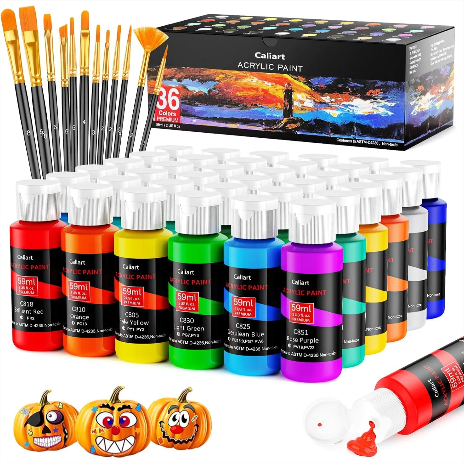 Acrylic Paint Set 36 Colors with 12 Brushes for Canvas Ceramic Wood Rock Painting, Rich Pigments Art Supplies for Artists Kids
Acrylic Paint Set 36 Colors with 12 Brushes for Canvas Ceramic Wood Rock Painting, Rich Pigments Art Supplies for Artists Kids