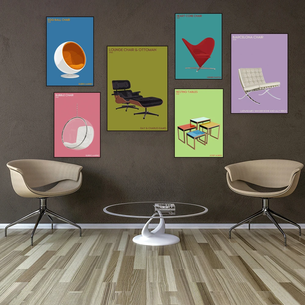 Barcelona chair, bubble chair, ball chair, heart cone chair, nesting table, Ludwig Mies van der Rohe medieval art poster printin
Barcelona chair, bubble chair, ball chair, heart cone chair, nesting table, Ludwig Mies van der Rohe medieval art poster printin