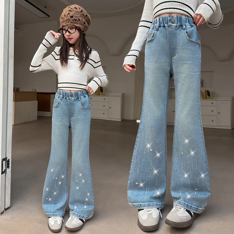 Girl Flared Jeans With Star Rhinestone Design Kids Spring Autumn Slim Fit Bootcut Denim Pants Children Elegant Boot Cut Trouser
Girl Flared Jeans With Star Rhinestone Design Kids Spring Autumn Slim Fit Bootcut Denim Pants Children Elegant Boot Cut Trouser