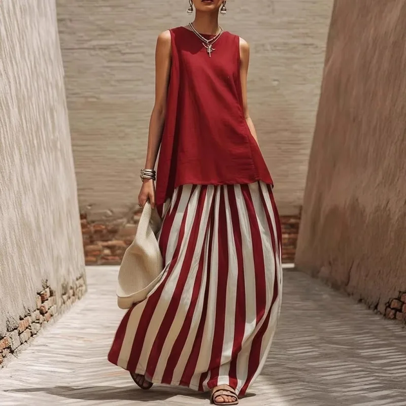 Fashion Solid Loose Splice Office Commute Outfit Elegant Sleeveless Top+Striped Print Skirt 2pc Set Casual O-Neck Irregular Suit
Fashion Solid Loose Splice Office Commute Outfit Elegant Sleeveless Top+Striped Print Skirt 2pc Set Casual O-Neck Irregular Suit