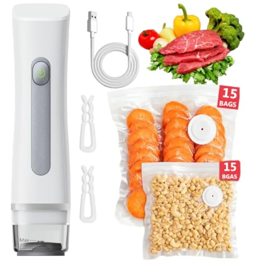 Portable vacuum sealer for food storage: handheld machine with 30 reusable bags compact powerful black ideal for home and trave
Portable vacuum sealer for food storage: handheld machine with 30 reusable bags compact powerful black ideal for home and trave
