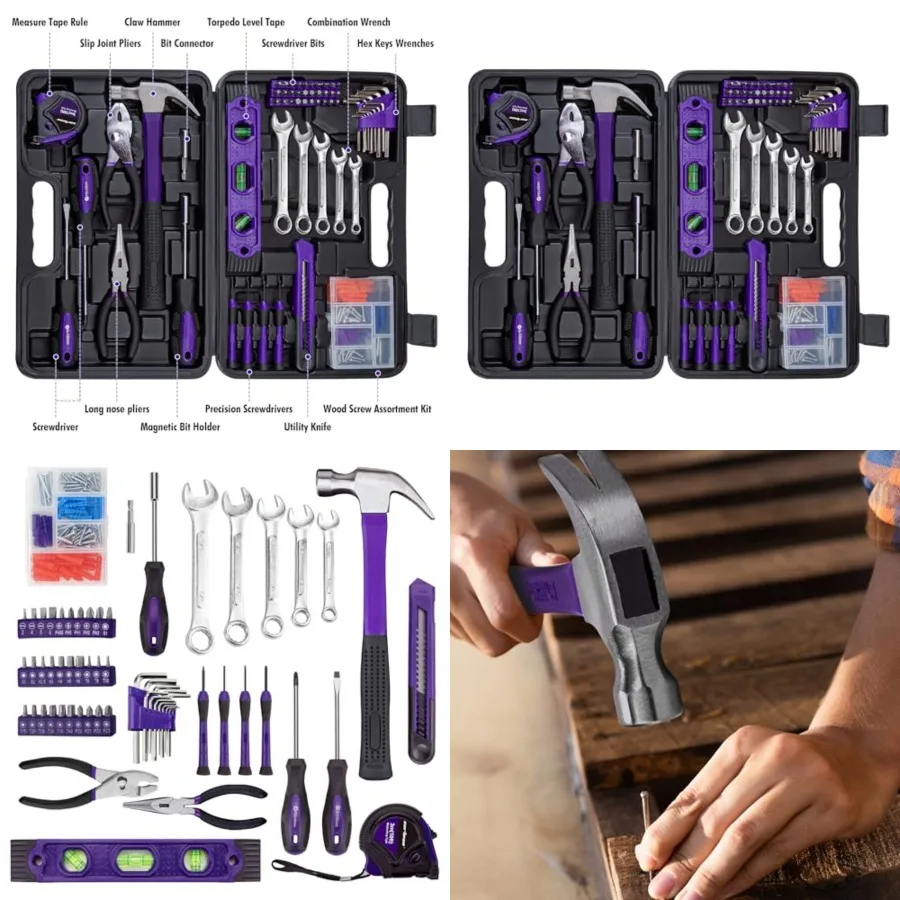 152-Piece Basic Household Hand Tool Set,with Toolbox Storage Case, All Purpose Home Tool Kit Includes Essential Tools for Office College Repairs Purple
152-Piece Basic Household Hand Tool Set,with Toolbox Storage Case, All Purpose Home Tool Kit Includes Essential Tools for Office College Repairs Purple