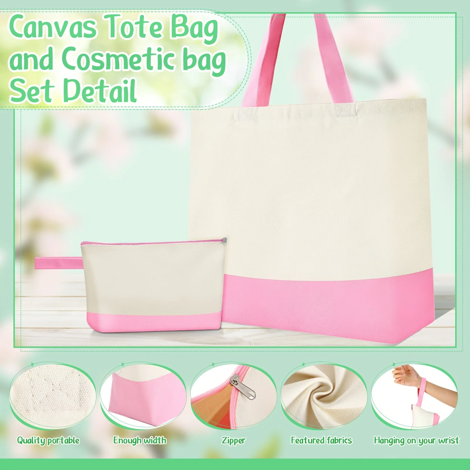 Set of 30 Light Pink Canvas Tote Bags with Zippers And Cosmetic Pouches, Each Measuring 18.5 Inches, Perfect for Crafts And Reusable Shopping
Set of 30 Light Pink Canvas Tote Bags with Zippers And Cosmetic Pouches, Each Measuring 18.5 Inches, Perfect for Crafts And Reusable Shopping