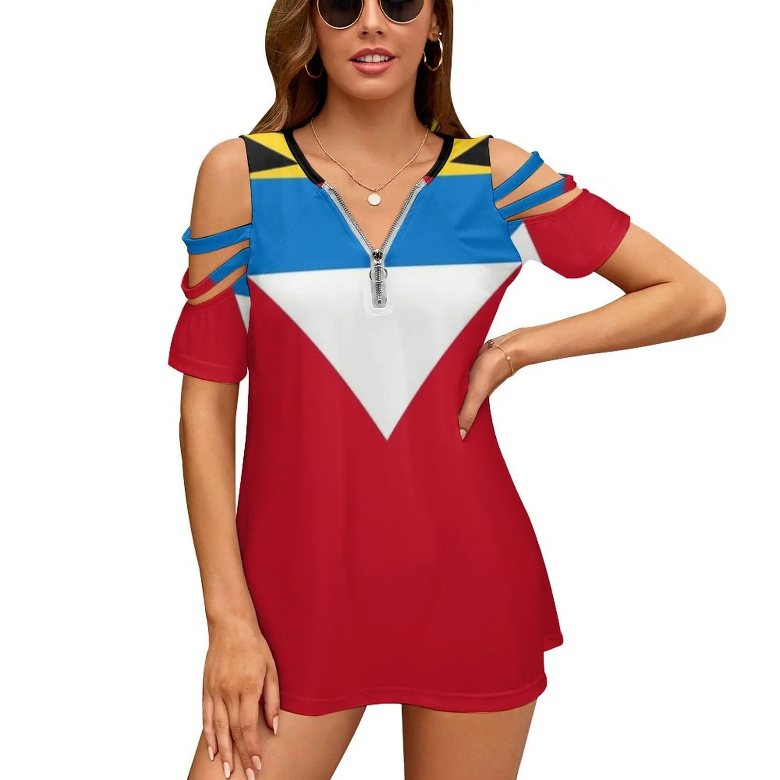 Antigua And Barbuda Women'S T-Shirt Summer Fashion Print Floral V-Neck Zipper Tshirt Hollow Pullover Ladies Top Antigua And
Antigua And Barbuda Women'S T-Shirt Summer Fashion Print Floral V-Neck Zipper Tshirt Hollow Pullover Ladies Top Antigua And