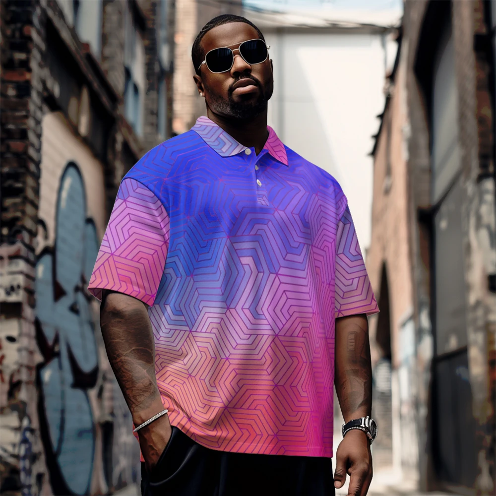 Large men's summer short sleeved lapel Tapered maze printed short sleeve Daily casual button polo shirt
Large men's summer short sleeved lapel Tapered maze printed short sleeve Daily casual button polo shirt
