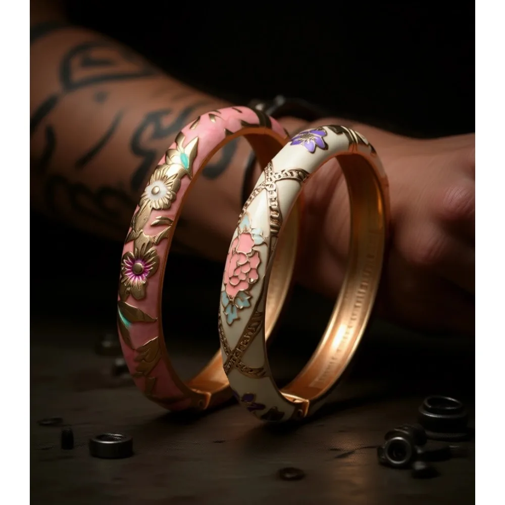 Изысканный набор браслетов-бэнглов с эмалевыми цветами в технике клуазоне, ювелирный подарочный комплект для женщин
Изысканный набор браслетов-бэнглов с эмалевыми цветами в технике клуазоне, ювелирный подарочный комплект для женщин