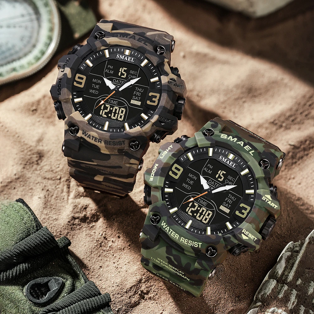 SMAEL 8049MC Men's Analog Digital Dual Display Sport Watch - 50M Waterproof Shock Resistant Camouflage Alarm Stopwatch LED
SMAEL 8049MC Men's Analog Digital Dual Display Sport Watch - 50M Waterproof Shock Resistant Camouflage Alarm Stopwatch LED