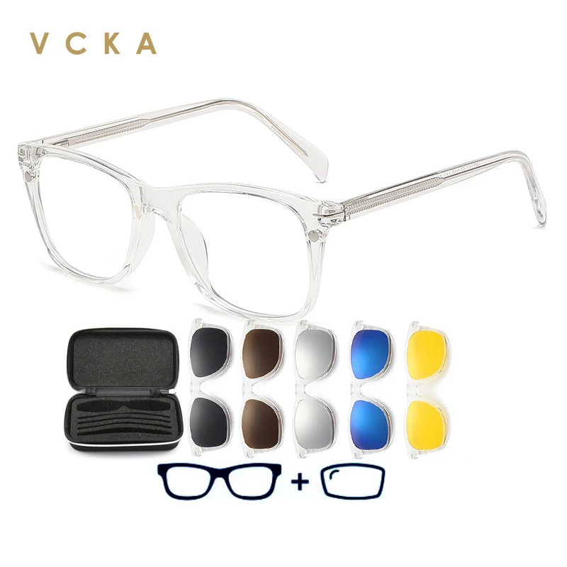 VCKA 6 In1 Transparent Frame Myopia Prescription Sunglasses Magnetic Clips Eyewear Adult Polarized Custom Optics Reading Glasses
VCKA 6 In1 Transparent Frame Myopia Prescription Sunglasses Magnetic Clips Eyewear Adult Polarized Custom Optics Reading Glasses