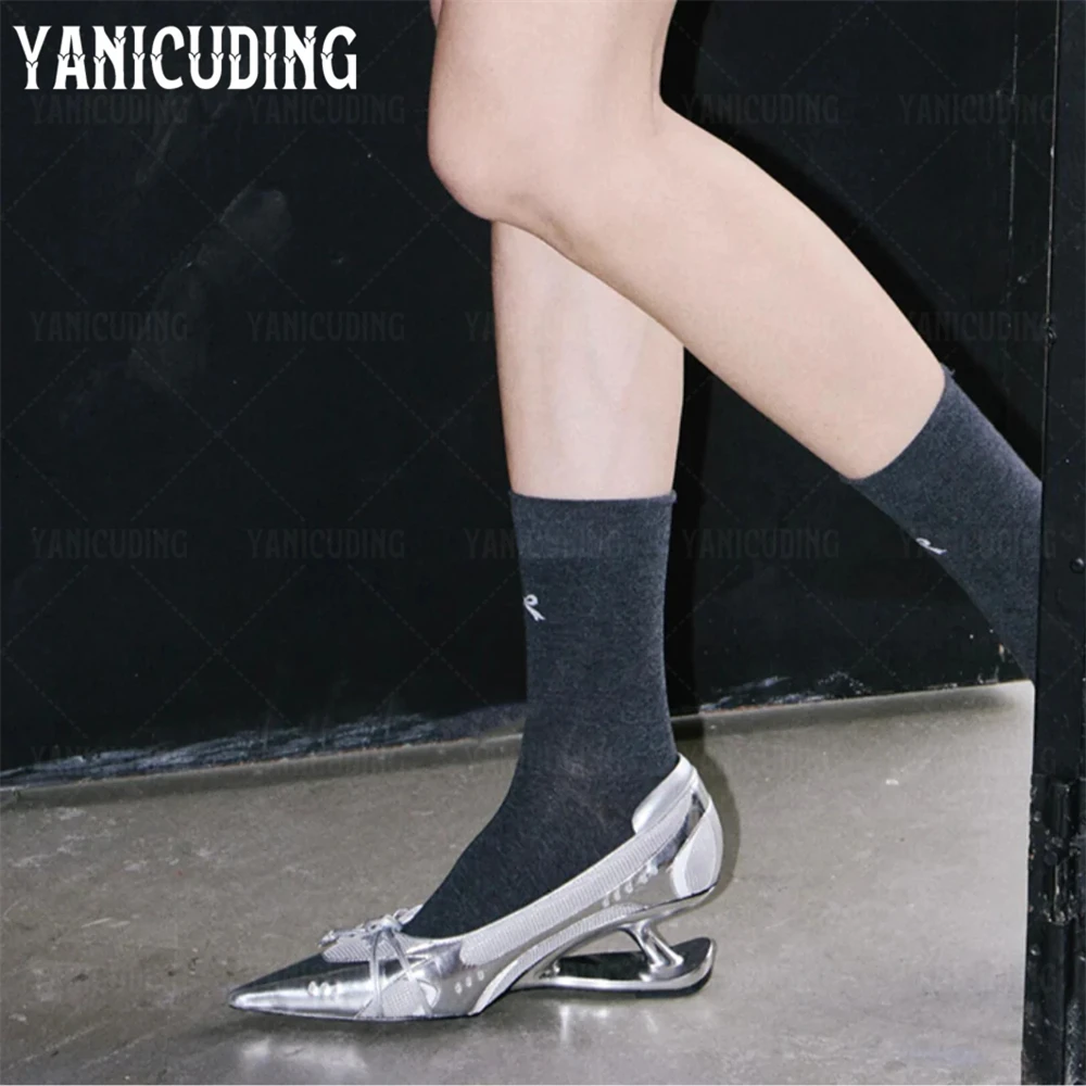 Futuristic Silhouette Novelty Sneakers Sculptural Cutout Heel Pointed Leather Shoes Bow Detail Strange Heels Black Silver White
Futuristic Silhouette Novelty Sneakers Sculptural Cutout Heel Pointed Leather Shoes Bow Detail Strange Heels Black Silver White