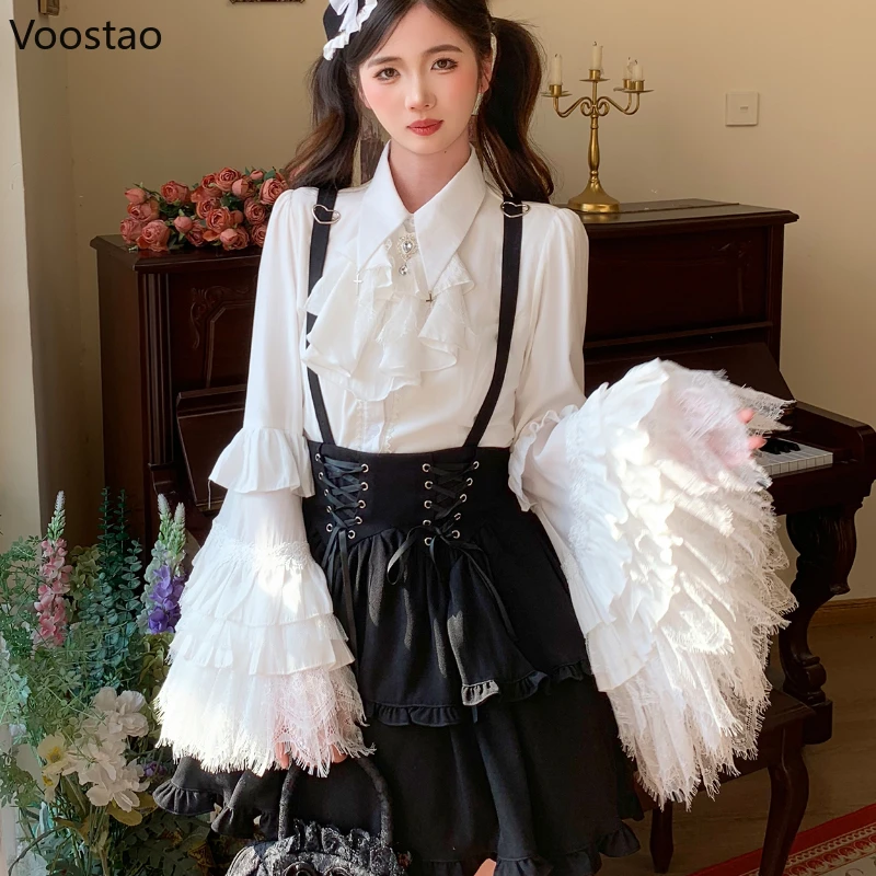 Victorian Vintage Lolita Shirt Japanese Women Gothic Retro Lace Patchwork Flare Sleeve Blouses Y2k Aesthetic Elegant Tops Blusas
Victorian Vintage Lolita Shirt Japanese Women Gothic Retro Lace Patchwork Flare Sleeve Blouses Y2k Aesthetic Elegant Tops Blusas