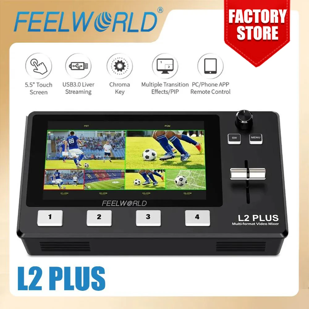 Переключатель потокового вещания Feelworld LIVEPRO L2 Plus 5,5-дюймовый сенсорный экран Full HD с PTZ-камерой, 4-канальная панель против LivePro L1 Fe
Переключатель потокового вещания Feelworld LIVEPRO L2 Plus 5,5-дюймовый сенсорный экран Full HD с PTZ-камерой, 4-канальная панель против LivePro L1 Fe