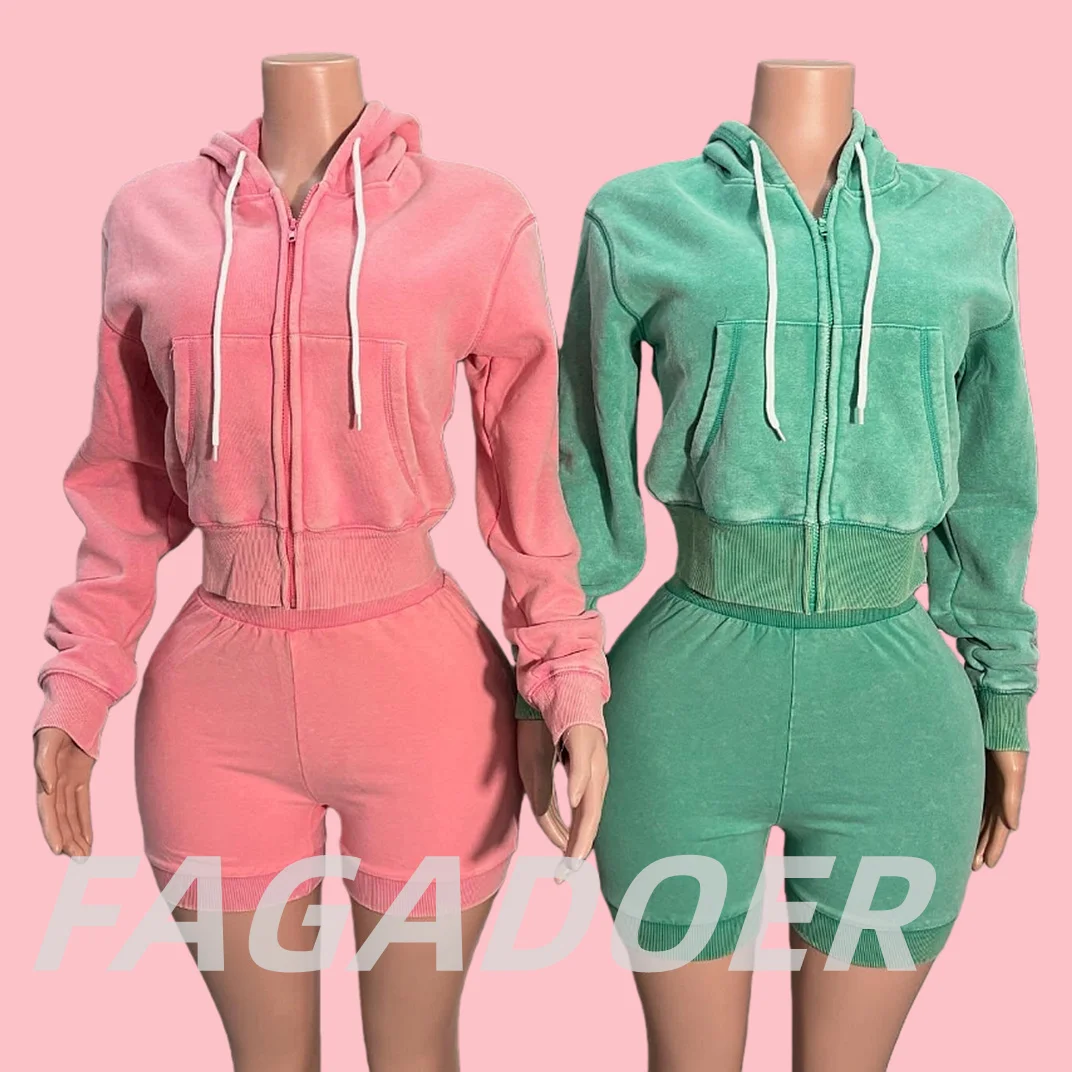 FAGADOER Casual Wash Two Piece Outfits Woman Solid Color Long Sleeves Hooded Crop Top and Shorts Matching Female Streetwear New
FAGADOER Casual Wash Two Piece Outfits Woman Solid Color Long Sleeves Hooded Crop Top and Shorts Matching Female Streetwear New