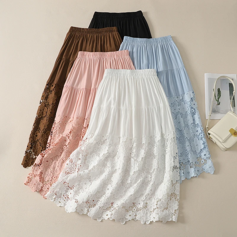 High Waist Hollow out Lace Patchwork A-Line Skirt Summer New Style Slimming Pure Color Good Quality Polyester Cotton Blend
High Waist Hollow out Lace Patchwork A-Line Skirt Summer New Style Slimming Pure Color Good Quality Polyester Cotton Blend