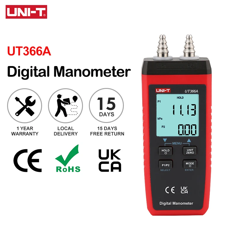UNI-T UT366A Manometer Digital Surface Pressure Difference Measurement Wind Speed Air Pressure Differential Pressure Gauge Meter
UNI-T UT366A Manometer Digital Surface Pressure Difference Measurement Wind Speed Air Pressure Differential Pressure Gauge Meter