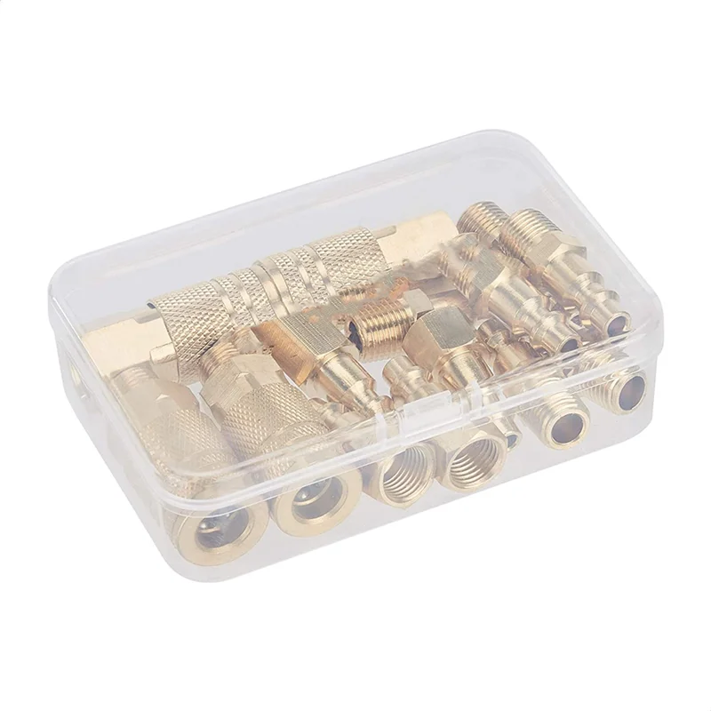 14 Pcs Quick Connect Brass Air Coupler And Plug Kit -Industrial Type 1/4 Inch NPT Solid Brass Quick Connect Fittings Set-ABLI
14 Pcs Quick Connect Brass Air Coupler And Plug Kit -Industrial Type 1/4 Inch NPT Solid Brass Quick Connect Fittings Set-ABLI