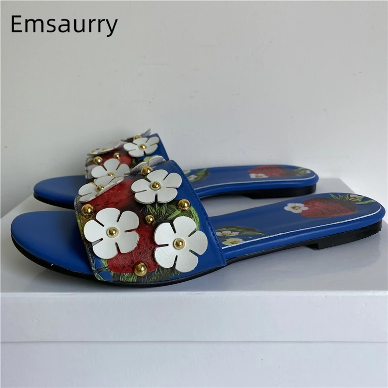 Beads Rivet Flower Slippers Women Print Genuine Leather Flat Heel Open Toe Slip-On Outwear Mules Summer
Beads Rivet Flower Slippers Women Print Genuine Leather Flat Heel Open Toe Slip-On Outwear Mules Summer
