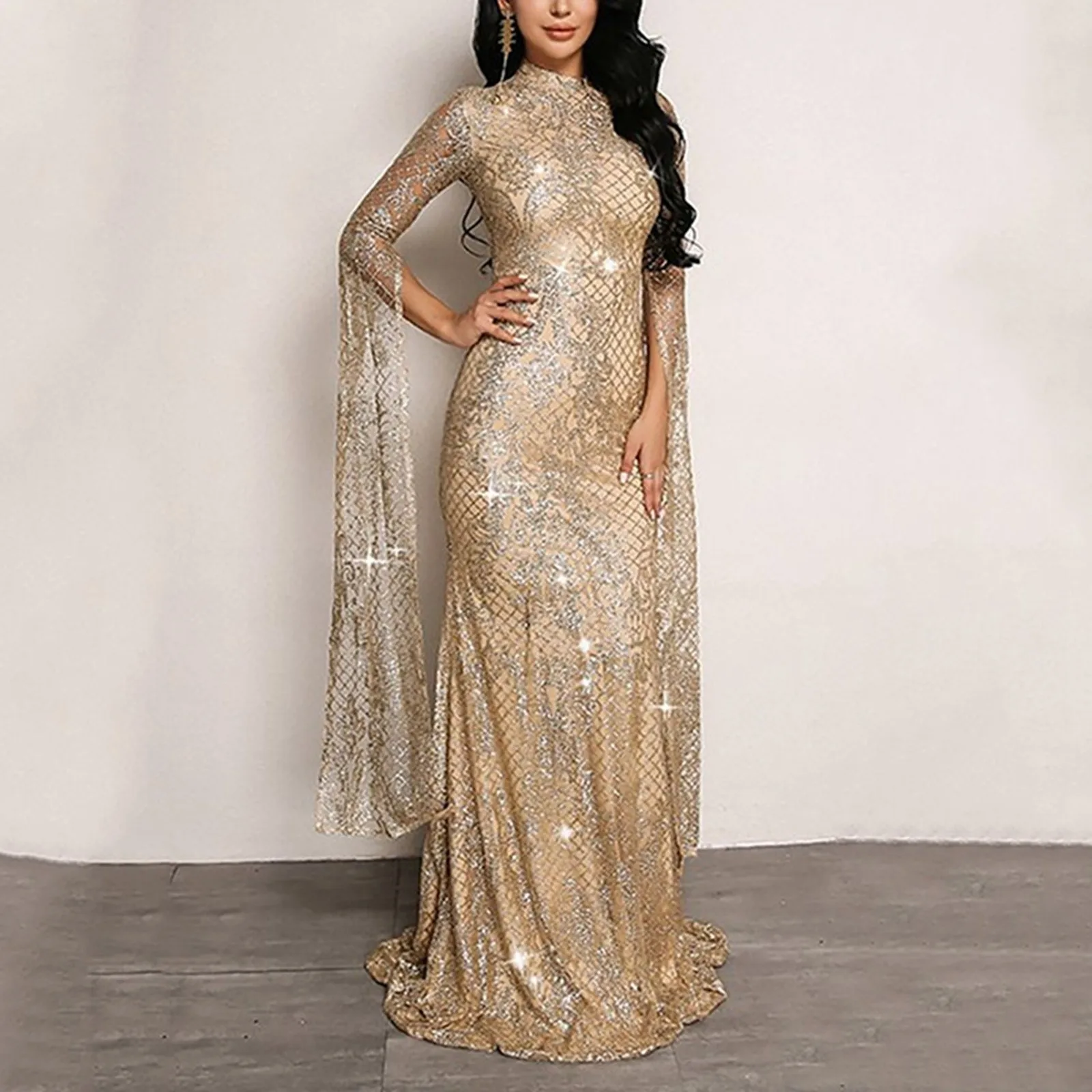 Bright Silk Slim Fit Party Dress Half High Neck Wrapped Hip Sexy Dresses Women's Long Sleeved Prom Evening Floor Length Dress
Bright Silk Slim Fit Party Dress Half High Neck Wrapped Hip Sexy Dresses Women's Long Sleeved Prom Evening Floor Length Dress