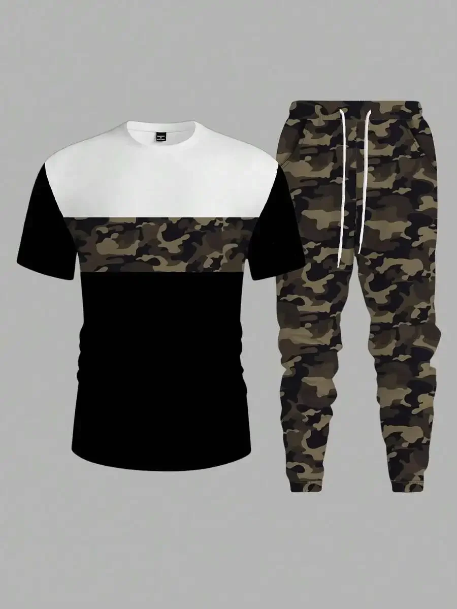 Mens Camouflage Color Block Slim Fit Crew Neck T-Shirt And Jogger Pants Set
Mens Camouflage Color Block Slim Fit Crew Neck T-Shirt And Jogger Pants Set