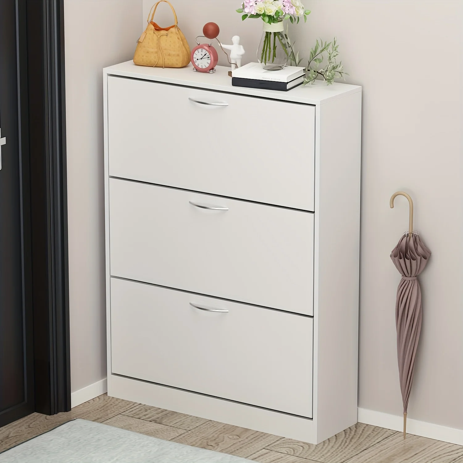 Shoe Storage Cabinet, Modern Wooden 3-Tier Shoe Rack Storage Organizer With 3 Flip Drawers, Minimalist Design, For Entryway
Shoe Storage Cabinet, Modern Wooden 3-Tier Shoe Rack Storage Organizer With 3 Flip Drawers, Minimalist Design, For Entryway