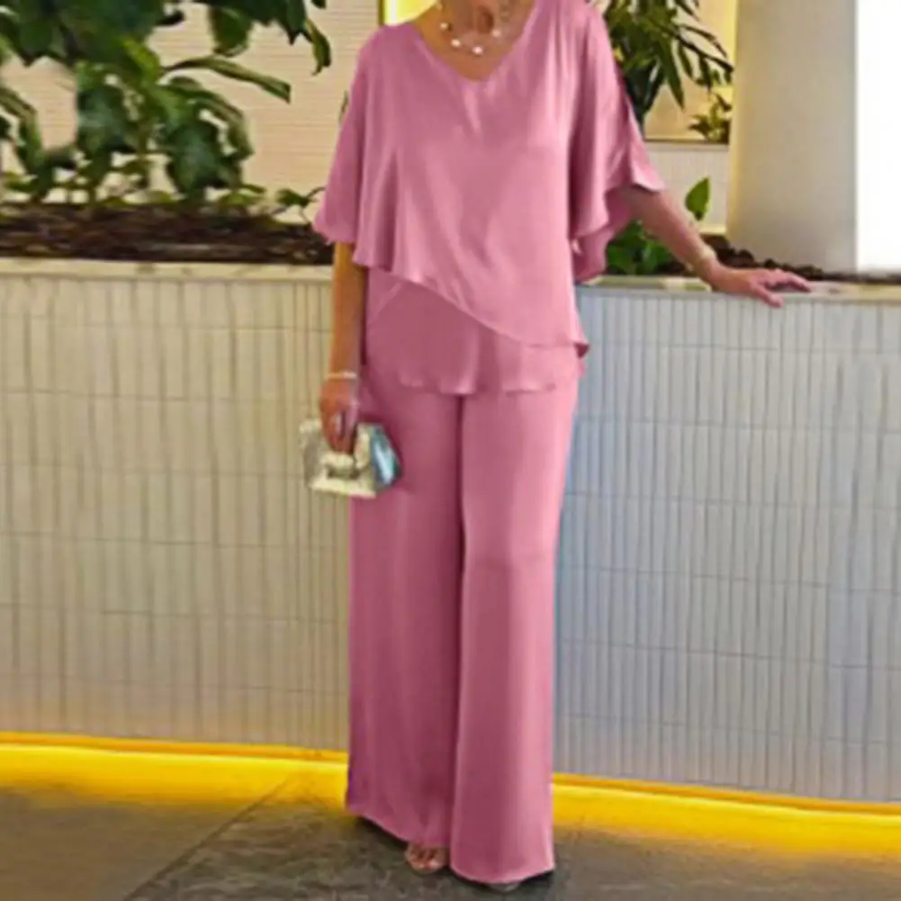 Women Wide-leg Pants Suit Elegant Women's V Neck Bat Sleeve Top Wide Leg Pants Set for Summer Soft Breathable Mother T-shirt
Women Wide-leg Pants Suit Elegant Women's V Neck Bat Sleeve Top Wide Leg Pants Set for Summer Soft Breathable Mother T-shirt