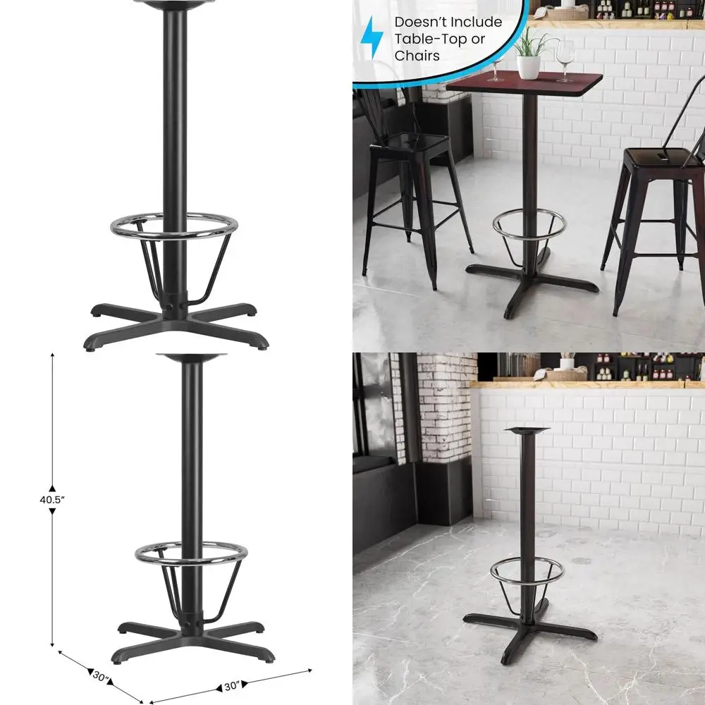 30 Square Restaurant Table with X-Base, 3 Bar Height Column and Foot Ring