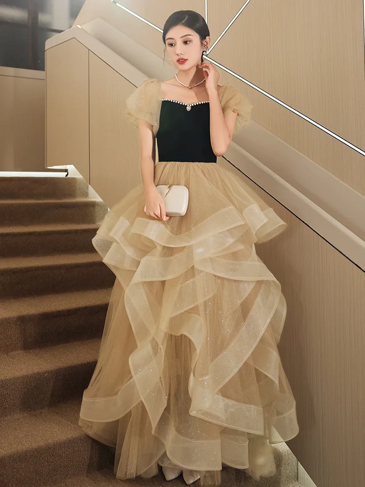 French Sexy Beaded Square Collar Puff Sleeve Back Bandage A-Line Evening Dress Women Formal Gowns Robe De Soiree Cheongsam
French Sexy Beaded Square Collar Puff Sleeve Back Bandage A-Line Evening Dress Women Formal Gowns Robe De Soiree Cheongsam
