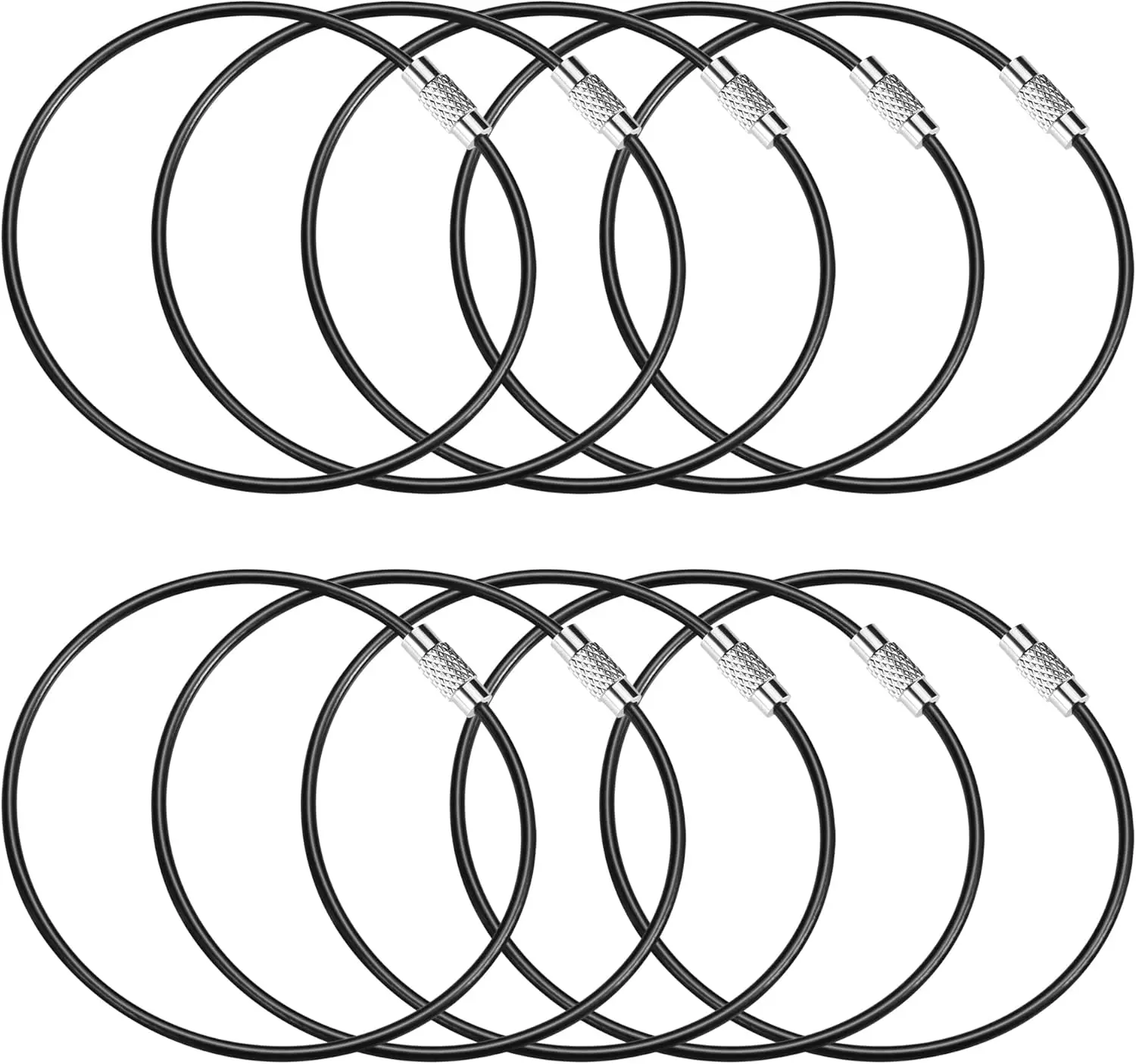 20-Pack 10-Inch Heavy Duty Stainless Steel Key Rings, Nylon Coated Screw Lock, 2mm Wire, Black
20-Pack 10-Inch Heavy Duty Stainless Steel Key Rings, Nylon Coated Screw Lock, 2mm Wire, Black