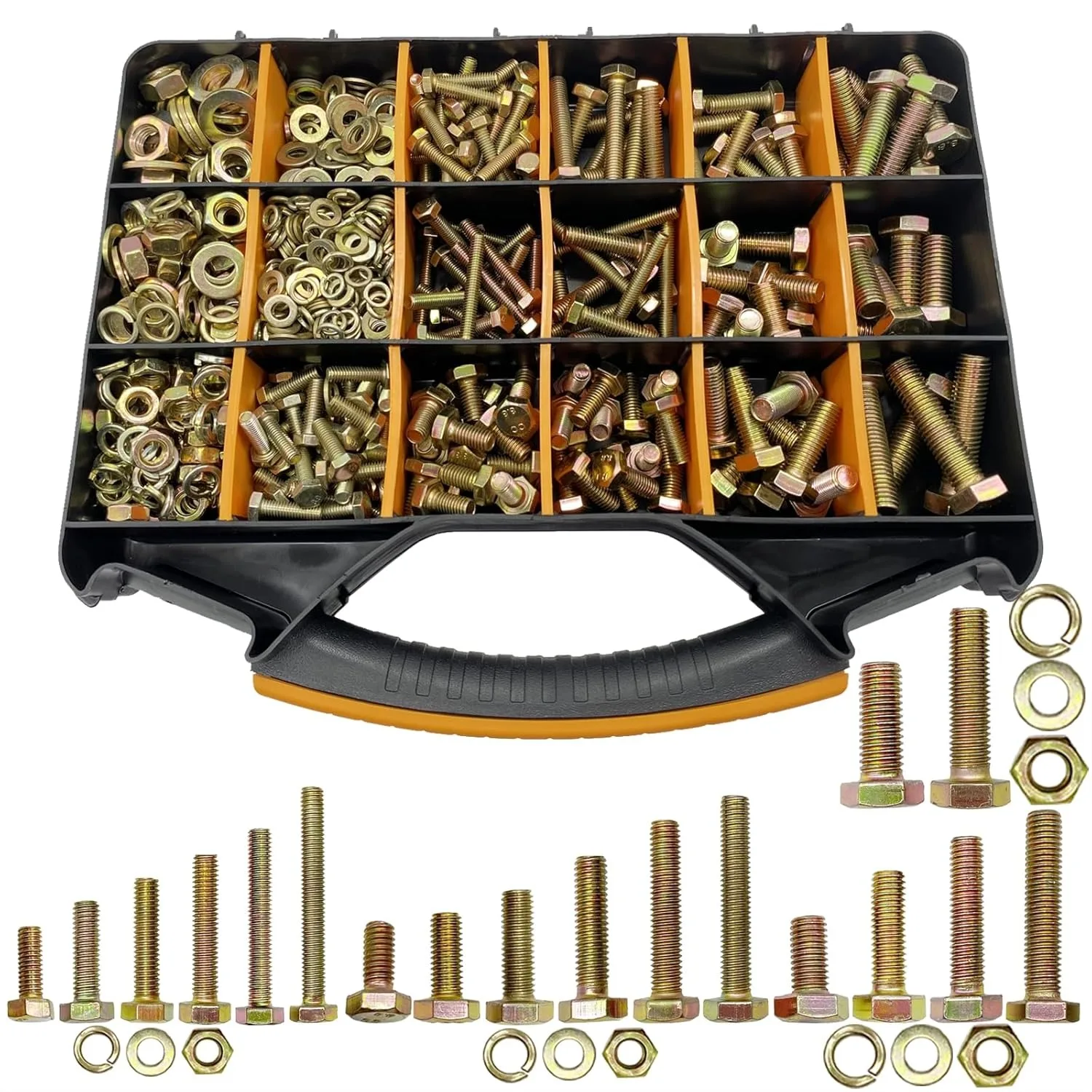 900pcs Metric Bolt Assortment, M6 M8 M10 M12 Grade 8.8 Heavy Duty Bolts and Nuts Kit, Yellow Zinc Plated, 18 Sizes
900pcs Metric Bolt Assortment, M6 M8 M10 M12 Grade 8.8 Heavy Duty Bolts and Nuts Kit, Yellow Zinc Plated, 18 Sizes