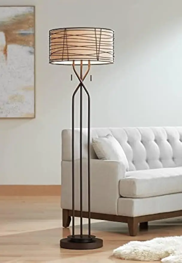Iron Works Marlowe Industrial Rustic Farmhouse Floor Lamp Standing 60 1/2" Tall Bronze Woven Iron Metal Burlap Fabric Double Dru
Iron Works Marlowe Industrial Rustic Farmhouse Floor Lamp Standing 60 1/2" Tall Bronze Woven Iron Metal Burlap Fabric Double Dru