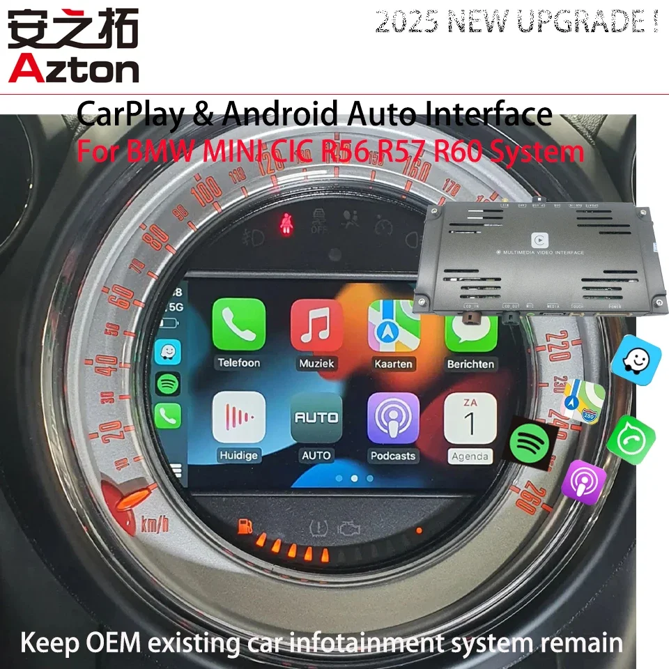 AZTON Wireless CarPlay Android Auto Interface for BMW Mini R56 R57 R60 CIC OEM Infotainment Navigation System Upgrade
AZTON Wireless CarPlay Android Auto Interface for BMW Mini R56 R57 R60 CIC OEM Infotainment Navigation System Upgrade