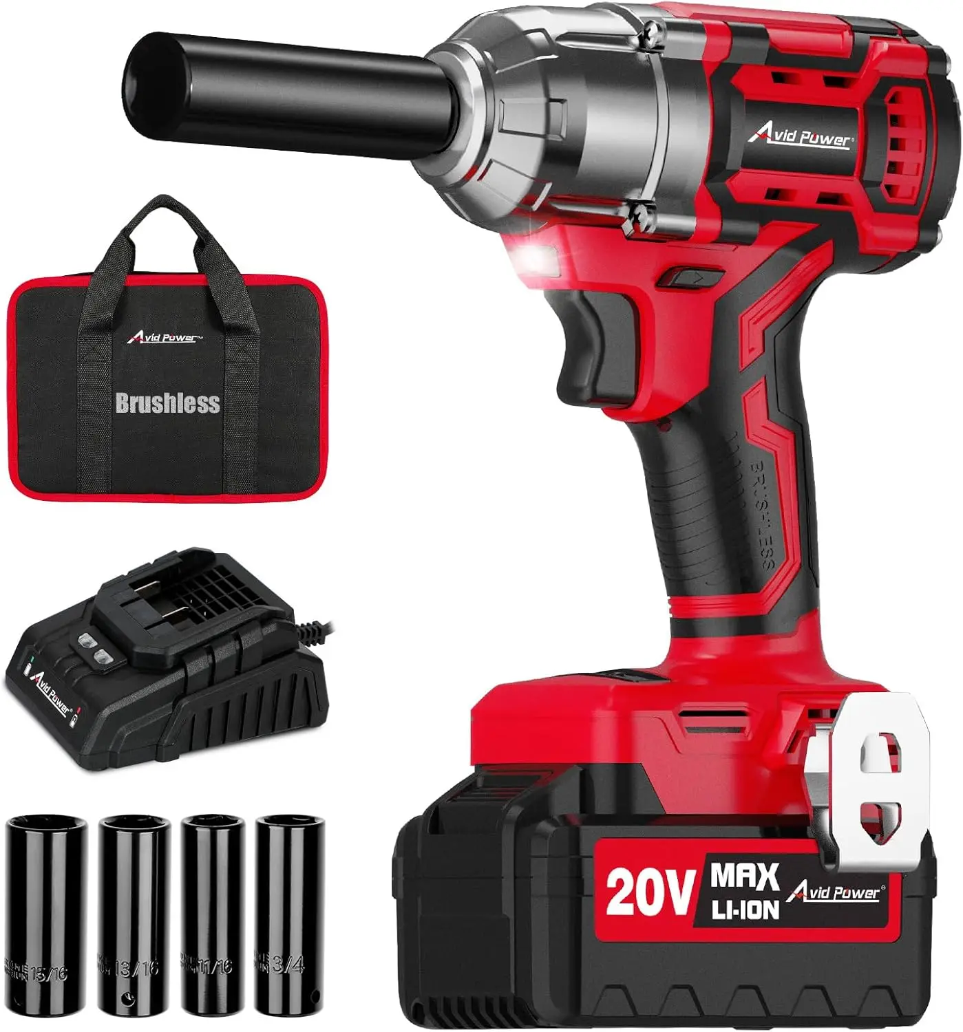 1/2" Impact Wrench Brushless 20V Cordless, 370ft-lbs Max Torque, 3 Speeds, 3.0Ah Battery & Fast Charger, 4 Sockets
1/2" Impact Wrench Brushless 20V Cordless, 370ft-lbs Max Torque, 3 Speeds, 3.0Ah Battery & Fast Charger, 4 Sockets