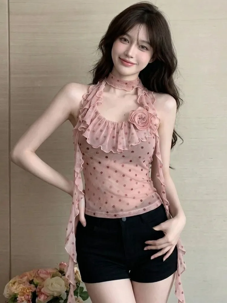 Sweet And Spicy Girl Pink Floral Sash Neck Vest Women's Slim Fit Summer Thin Versatile Anti-Aging Top Korean Style Knitted
Sweet And Spicy Girl Pink Floral Sash Neck Vest Women's Slim Fit Summer Thin Versatile Anti-Aging Top Korean Style Knitted