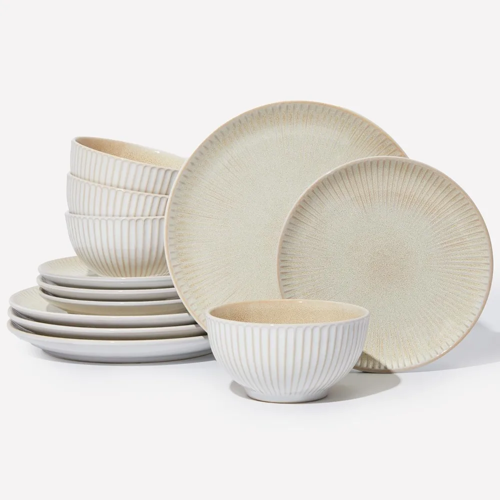 Stoneware Dinnerware Set for 4, 12-Piece Embossed Plate and Bowl Collection, Durable and Distinctive Granite-Inspired Design
Stoneware Dinnerware Set for 4, 12-Piece Embossed Plate and Bowl Collection, Durable and Distinctive Granite-Inspired Design