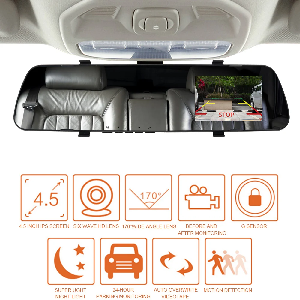 Rear View Dual Lens Car DVR Dash Camera Car Electronics 4.3 Inch Full HD Cycle Recording 1080P&480P Mirror Dashcam
Rear View Dual Lens Car DVR Dash Camera Car Electronics 4.3 Inch Full HD Cycle Recording 1080P&480P Mirror Dashcam