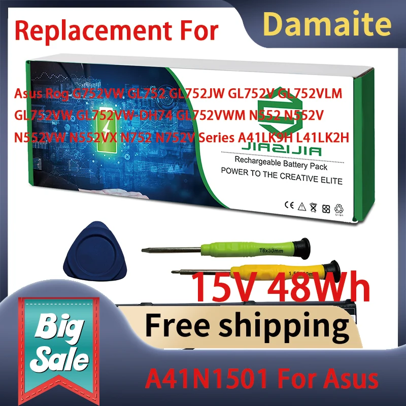 Damaite 15V 48Wh 3100mAh A41N1501 Laptop Battery Replacement for Asus Rog G752VW GL752 GL752JW GL752V GL752VLM GL752VW
Damaite 15V 48Wh 3100mAh A41N1501 Laptop Battery Replacement for Asus Rog G752VW GL752 GL752JW GL752V GL752VLM GL752VW