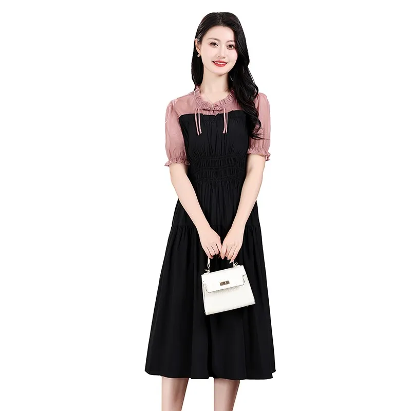 Vintage Dresses Summer New Short Sleeve Casual Gauze Patchwork Female Clothing V-Neck Stylish Lace A-Line Dress
Vintage Dresses Summer New Short Sleeve Casual Gauze Patchwork Female Clothing V-Neck Stylish Lace A-Line Dress